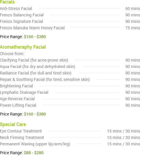 Spa Menu
