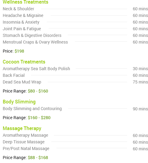 Spa Menu